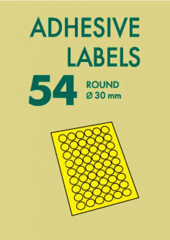 Бумага самоклеящаяся LOMOND универсальная для этикеток, А4 54-делений (Д=30мм), Лимонно-желтая