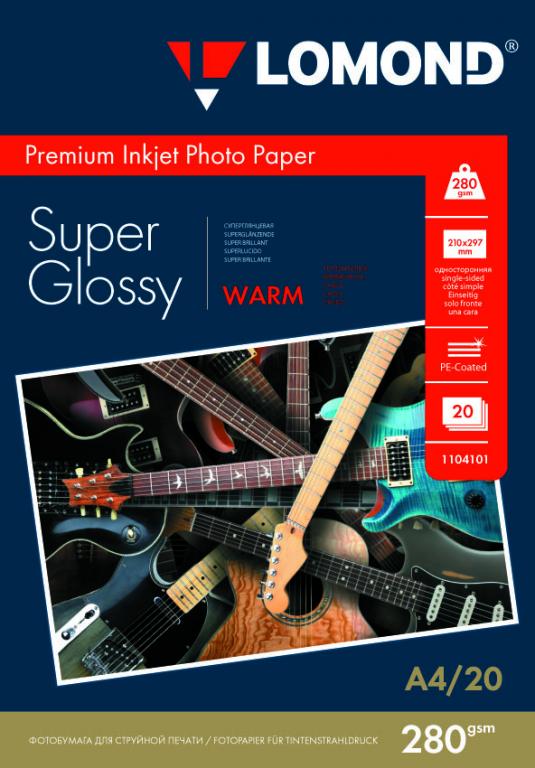 Фотобумага LOMOND Высококачественная Warm Super Glossy 280г/м2 A4 (21X29,7) 20листов