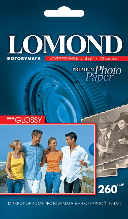 Фотобумага LOMOND Бумага 4"х6" (10.2х15.2) 260г/м2 20листов Super Glossy